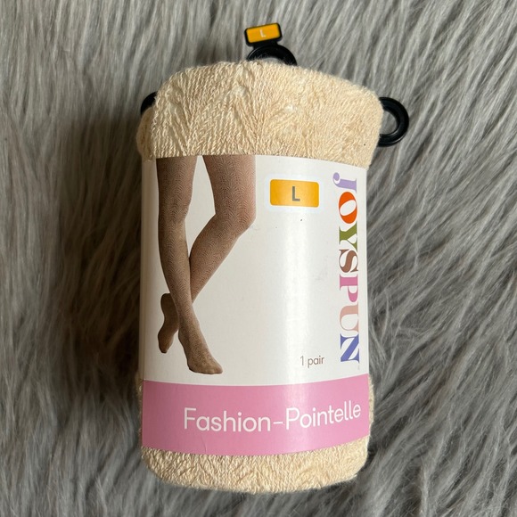 Joyspun Pointelle Crochet Tights Womens Size Large‎ Beige NEW - Picture 1 of 4
